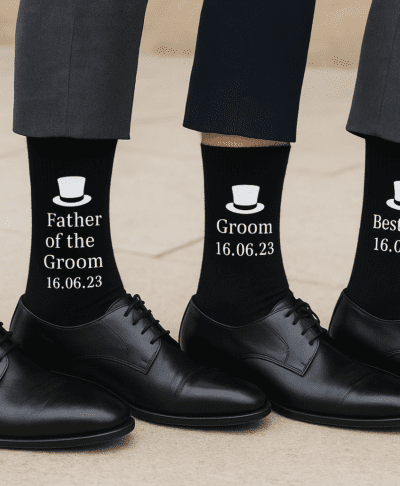 Personalised wedding role socks for groom and groomsmen