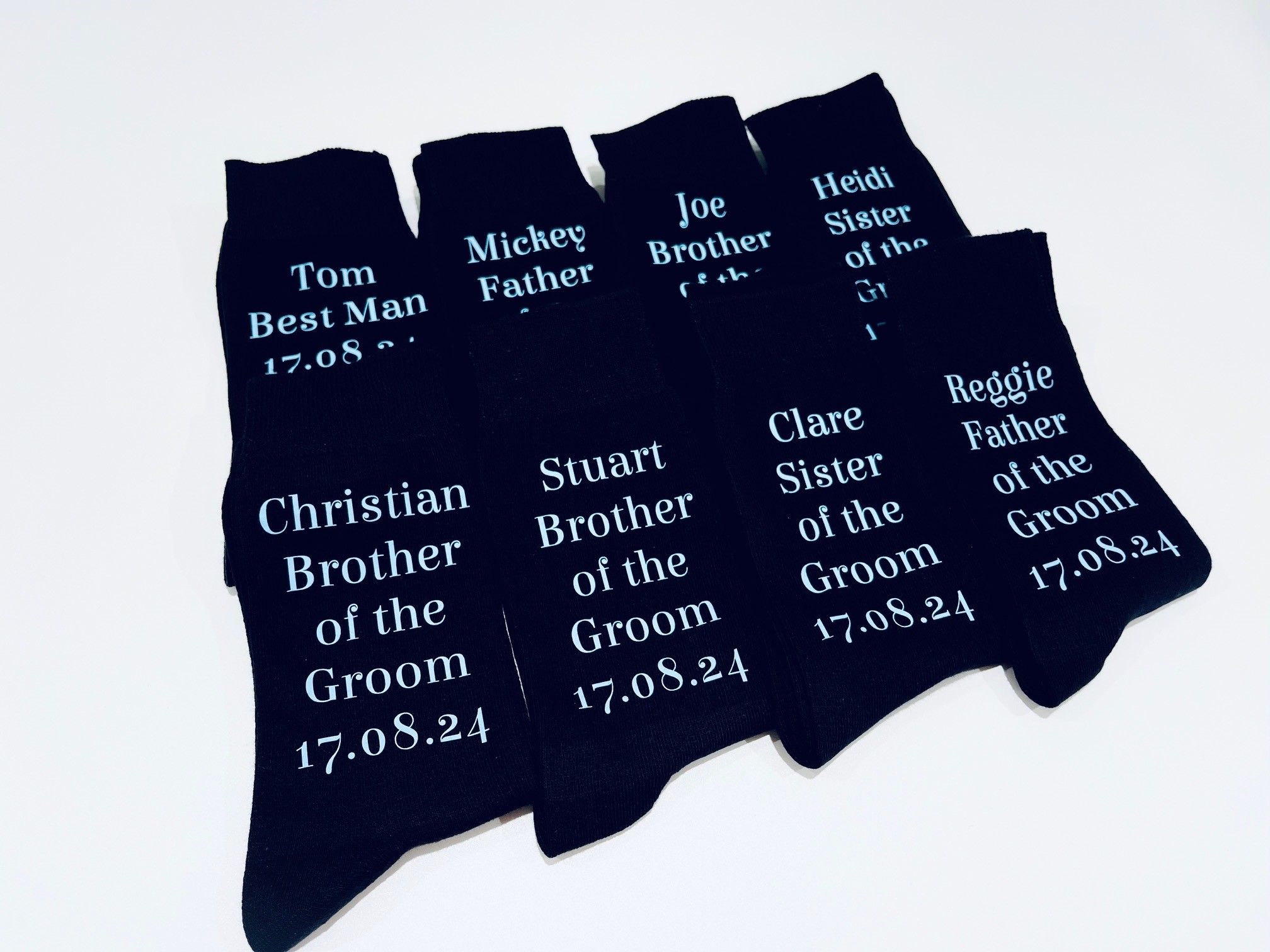 Personalised wedding socks for groom, bride and bridal party