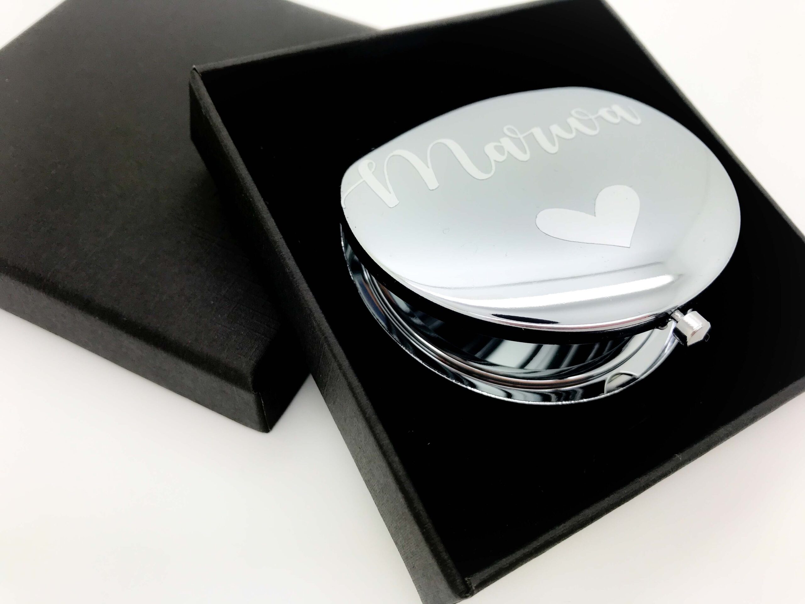 silver mirror with text