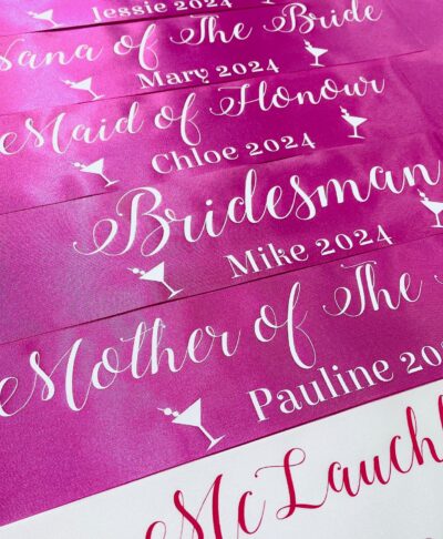 Personalised hen party sash with custom text for bride to be