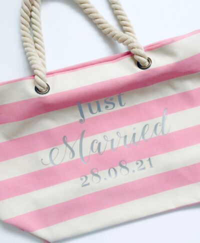 just married beach bag
