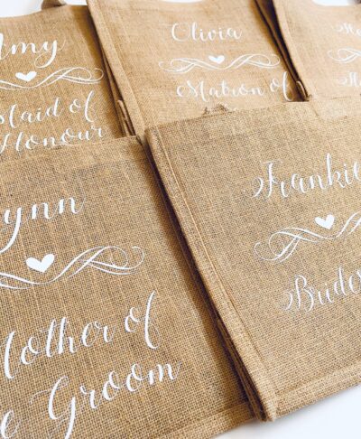 Personalised Wedding Role Jute Bag with bridesmaid name