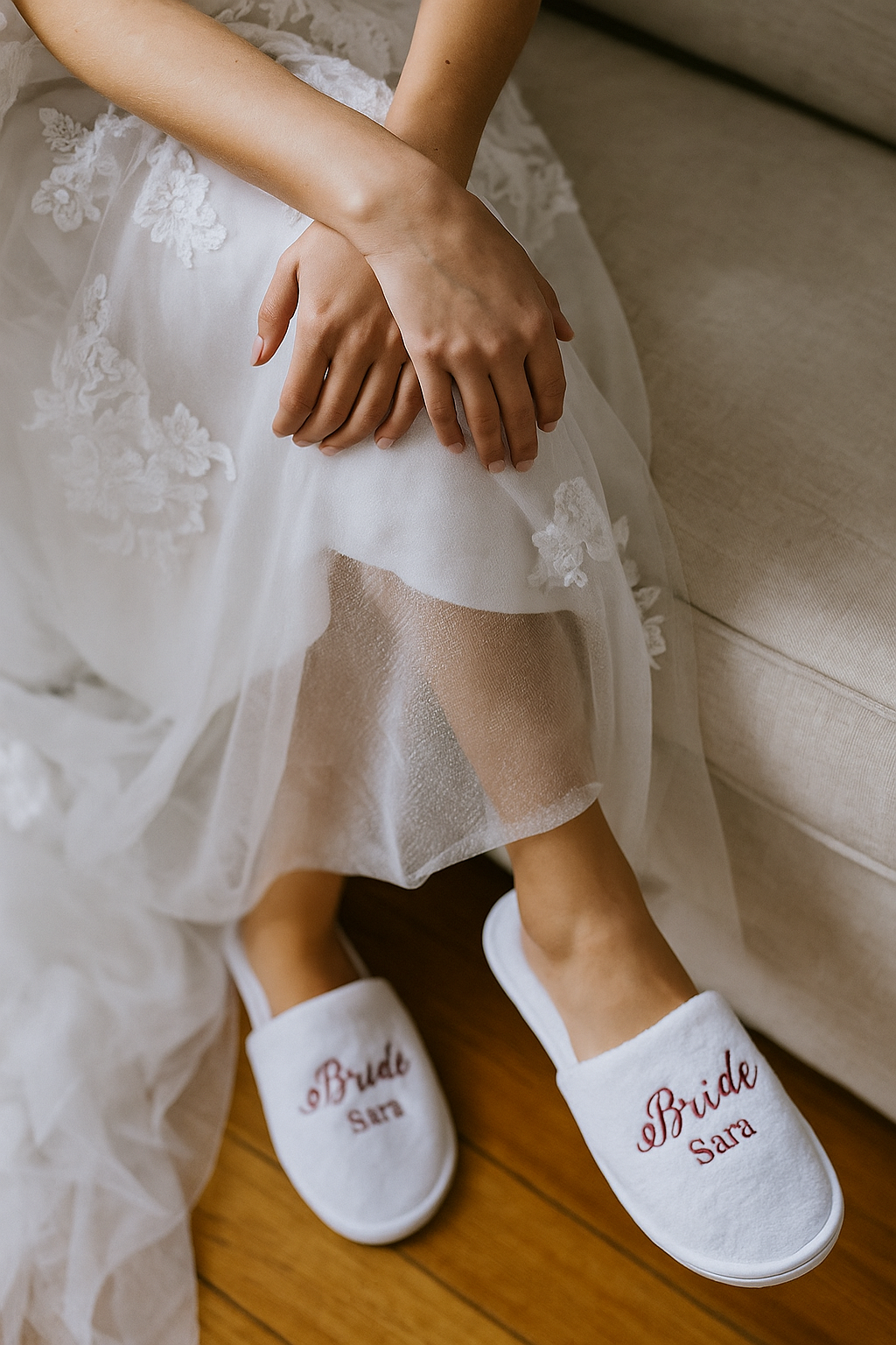 Personalised fleece wedding role slippers with personalised text