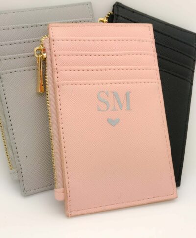 Personalised monogram heart initials card holder in pink