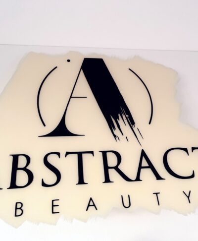 Clear Acrylic Painted Business Sign with custom logo design in black lettering
