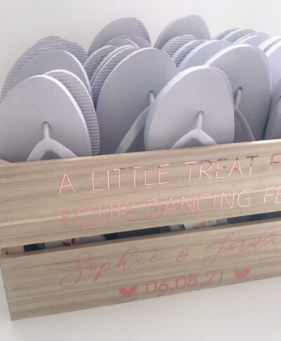 Personalised flip flop crate for weddings