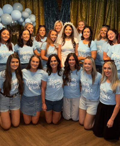 Personalised Team Bride hen party t-shirt in cotton, ideal for bridal squad celebrations and hen weekends.