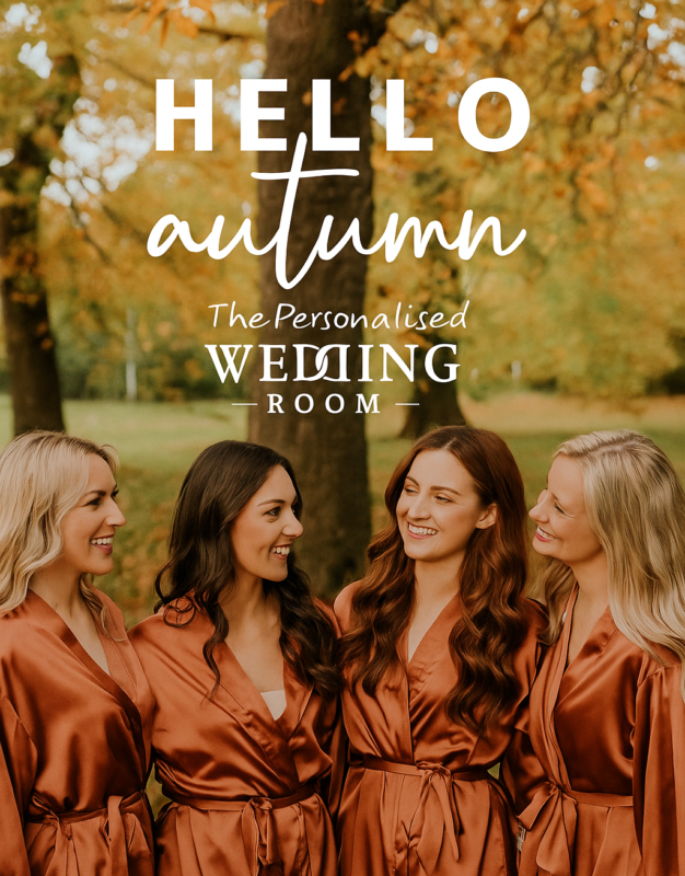 Luxury personalised robes for bridesmaids and bride at an autumn wedding